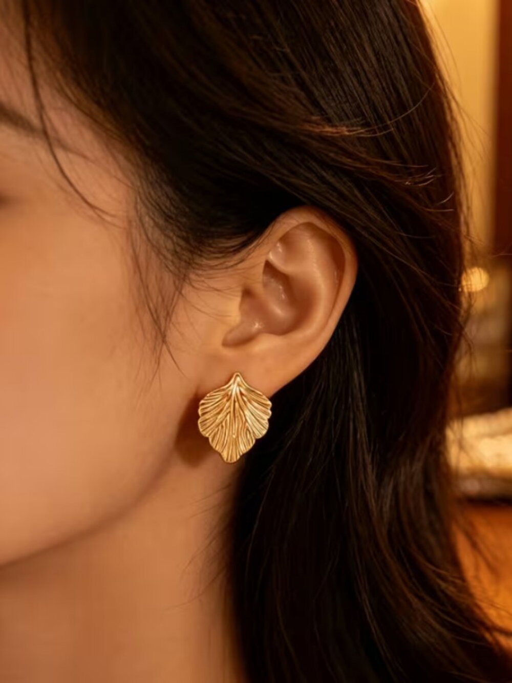 14K Gold Womens Hanging Etched Leaf Earrings Ladies New 14 Karat Silver Jewelry